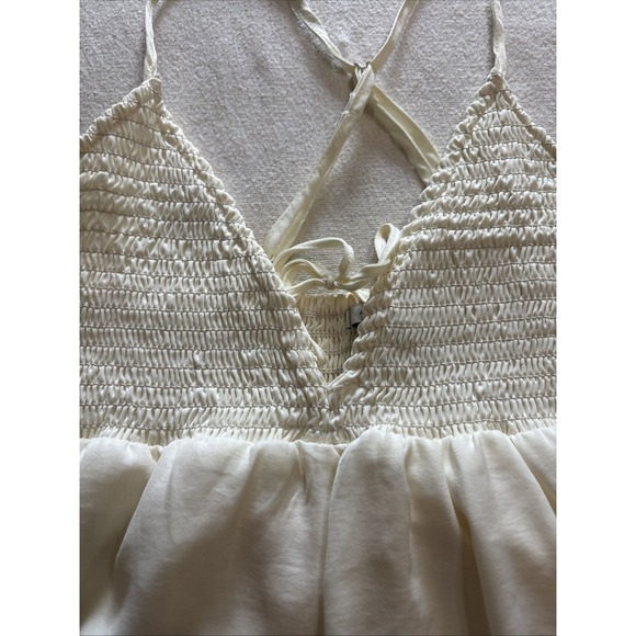 American Eagle Smocked Babydoll Spaghetti Strap Top Ivory SzL - Picture 3 of 9